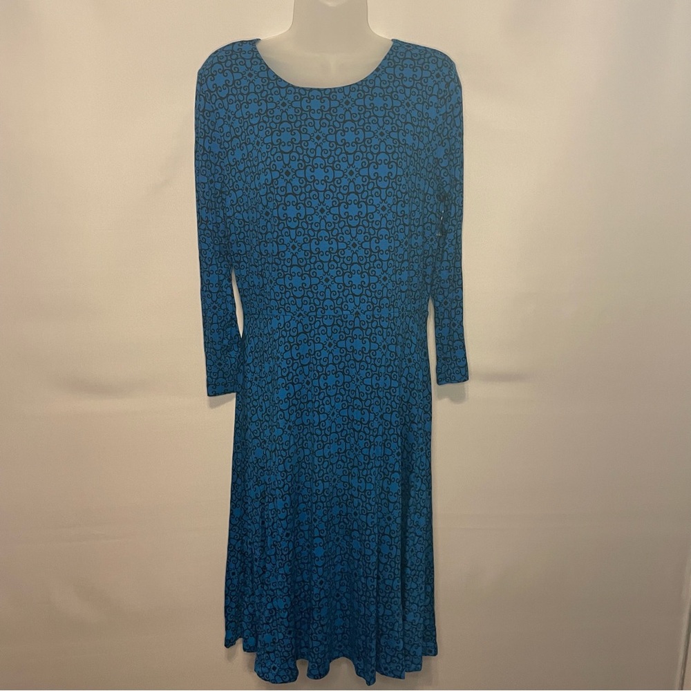 LOFT blue and black pattern 3/4 sleeve dress cotton stretch - Size M